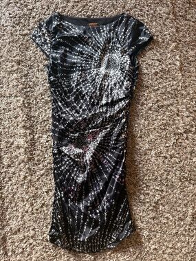 Ali Ro size 2 black Starburst Ruched silk Mini Dress